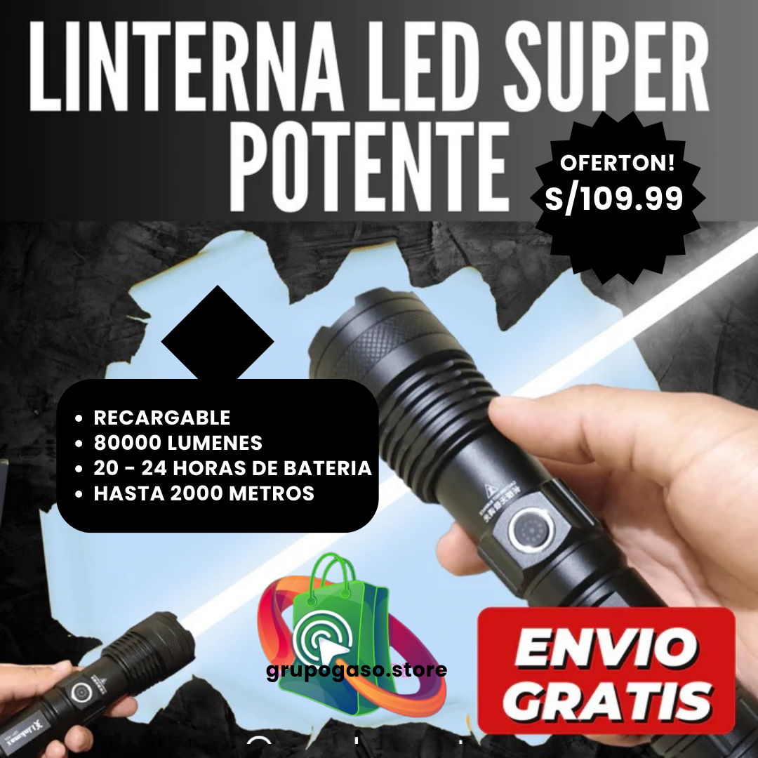 LINTERNA LED SUPER POTENTE (RECARGABLE)| ENVÍO GRATIS